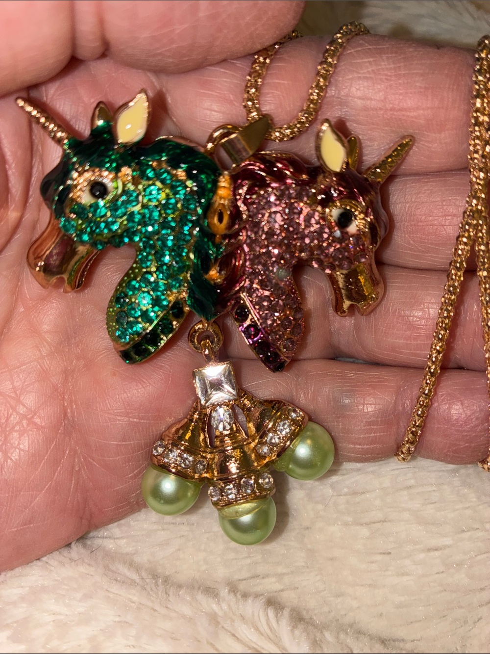Green & Pink Unicorn Pendant Necklace